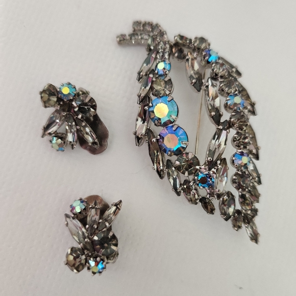 Dazzling Smoky Topaz Crystal Brooch and Earrings Juliana Style - Picture 11 of 15